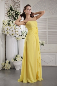 Yellow Empire Bridesmaid Dresses Strapless Chiffon Floral