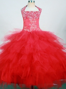 Ruffles Little Girl Pageant Dress Halter Top Red Beading