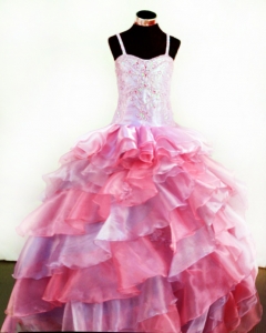 Little Girl Dress Colorful Organza Layers Straps Beading Appliques