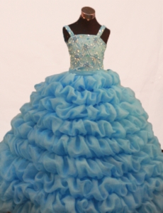 Teal Ball Gown Little Girl Pageant Dress Pick-ups Beading Straps
