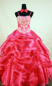 Little Girl Pageant Dress Red Spaghetti Straps Beading Ball Gown