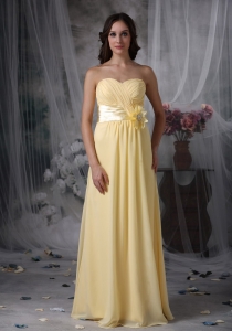 Chiffon Light Yellow Bridesmaid dress Sweetheart Ruched Flower
