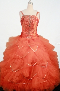 Ball Gown Ruffles Little Girl Pageant Dress Orange Straps