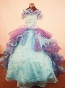 Multi-color Little Girl Pageant Dress Organza Ruffles Straps