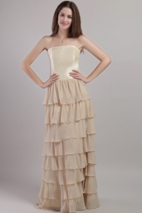 Chiffon and Satin Strapless Moms Groom Dress Champagne Layers