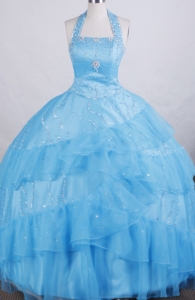 Baby Blue Halter top Little Girl Pageant Dress A-line Organza