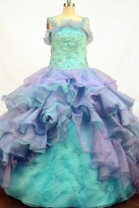 Straps Ball Gown Organza Little Girl Pageant Dress Beading Ruffles