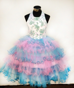 Colorful Ruffled Layers Lil Girl Dress Halter Appliques Organza
