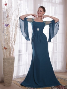 Square Chiffon Mother of the Bride Dress Navy Blue Sweep