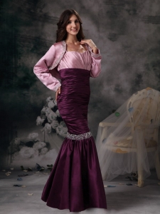 Mermaid Purple and Rose Pink Dress for Moms Beading Jacket