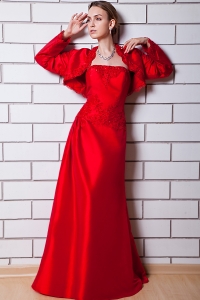 Strapless Mother of the Bride Dress Red Taffeta Beading Jacket