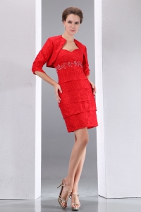 Red Sweetheart Mother of Bride Dress Short Beading Jacket