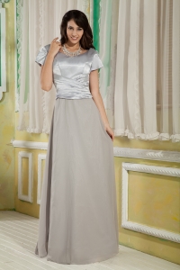 Silver Chiffon and Satin Mother Of The Bride Dress Ruched Scoop