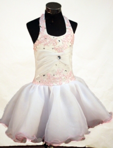 Short Halter Little Girl Pageant Dress Appliques and Beading