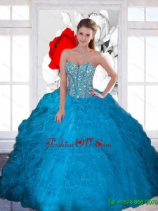 Decent Beading and Ruffles Sweetheart Teal Quinceanera Dresses for 2015