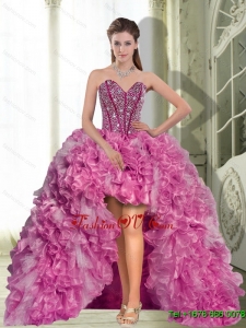 Dynamic High Low Beading and Ruffles 2015 Dress for Prom Party