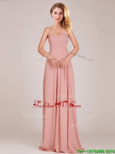Fashionable Empire Chiffon Ruched Long Bridesmaid Dress in Peach