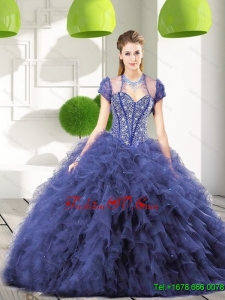 Trendy Navy Blue Quinceanera Dresses with Beading and Ruffles for 2015