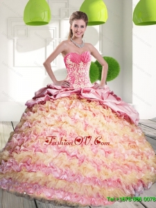 2015 Classic Quinceanera Dresses with Ruffled Layers and Appliques