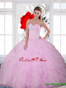 2015 Classic Beading and Ruffles Sweetheart Quinceanera Dresses in Baby Pink