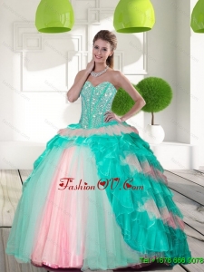 2015 Elegant Beading and Ruffled Layers Classic Quinceanera Dresses in Multi Color