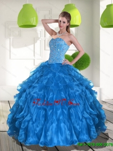 2015 New Arrival Blue Quinceanera Dress with Ruffles and Beading