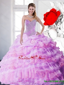 2015 New Style Lilac Quinceanera Dresses with Beading and Ruffled Layers
