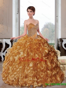 2015 Wonderful Sweetheart Appliques and Ruffles Quinceanera Dresses