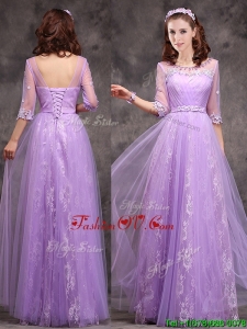 2016 Popular Half Sleeves Lavender Dama Dresses with Appliques and Beading