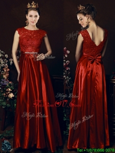 Cheap Scoop Laced and Bowknot Dama Dresses in Wine Red