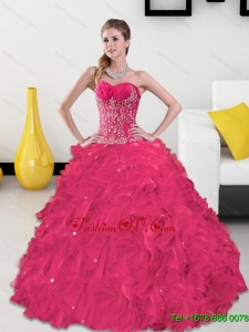 Inexpensive Sweetheart 2015 Quinceanera Gown with Appliques and Ruffles