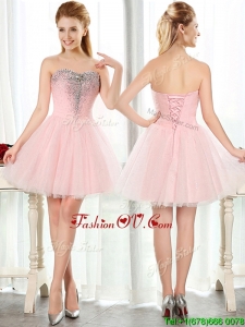 Lovely Beaded and Sequined Short Dama Dresses in Baby Pink