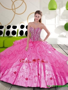 Luxurious Beading and Embroidery Hot Pink Classic Quinceanera Dresses for 2015