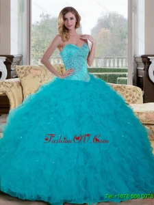 Classic Beading and Ruffles Sweetheart 2015 Quinceanera Dresses in Teal