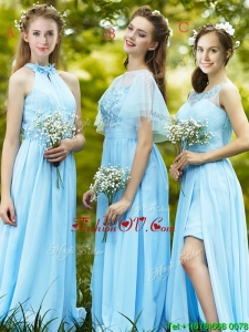 Modest Light Blue Empire Long Dama Dresses with Appliques