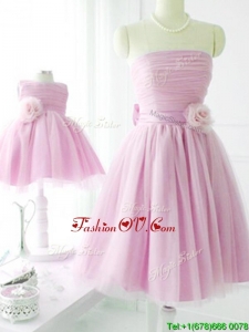 New Arrivals Strapless Baby Pink Dama Dresses with Handcrafted Flower