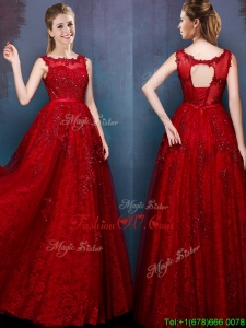 See Through Scoop Wine Red Dama Dresses with Beading and Appliques