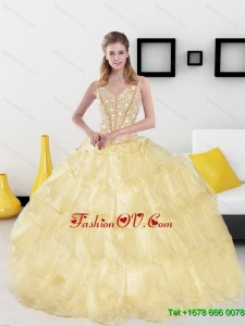 2015 New Style Sweetheart Sweet 15 Dresses with Beading and Ruffled Layers