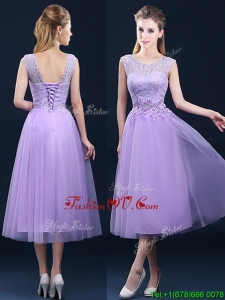 Beautiful See Through Laced and Applique Dama Dresses in Tea Length