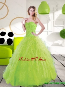 Classic Sweetheart Spring Green 2015 Quinceanera Dresses with Beading and Ruffles