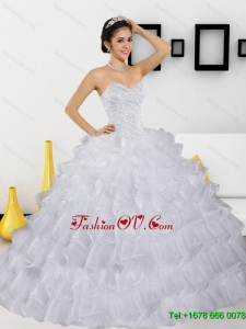 Classic Beading and Ruffled Layers White Quinceanera Dresses for 2015