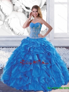 New Style Sweetheart Teal Sweet 16 Dresses with Appliques and Ruffles