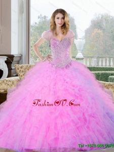 2015 Lovely Beading and Ruffles Sweetheart Quinceanera Gown