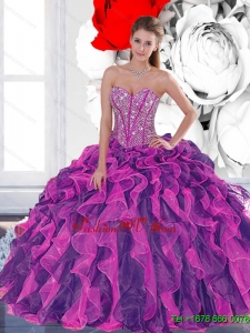 2015 Pretty Beading and Ruffled Layers Quinceanera Dresses in Multi Color