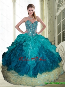 2015 Pretty Beading and Ruffles Sweetheart Quinceanera Dresses in Multi Color