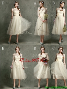 Affordable New Arrivals Tea Length Tulle Bridesmaid Dresses in Champagne