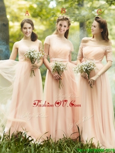 Beautiful Floor Length Tulle Bridesmaid Dresses in Peach