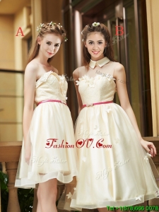 Best Selling Champagne Organza Prom Dresses with Appliques and Sashes