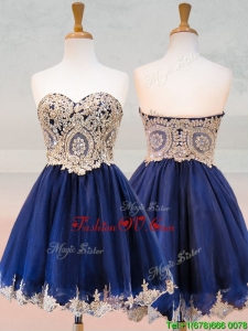 Fashionable Organza Applique with Beading Prom Dresses in Royal Blue