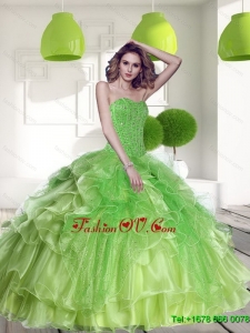 Lovely Spring Green 2015 Quinceanera Dress with Beading and Ruffles